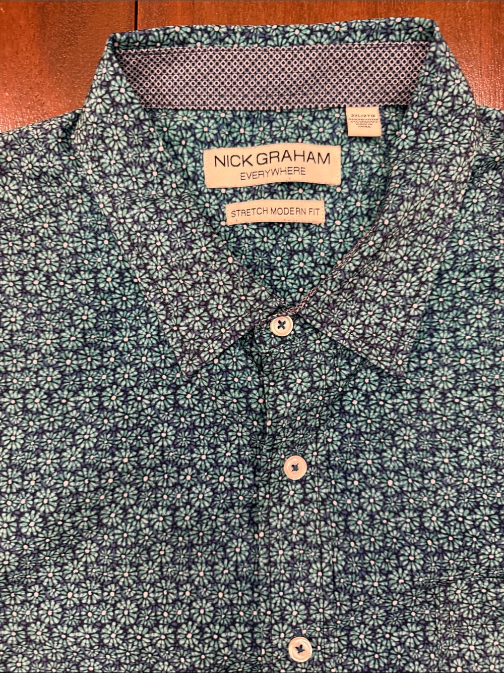 Nick Graham Men’s Teal Floral Stretch Modern Fit Button-Down Shirt